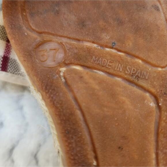 BURBERRY NOVACHECK PLAID CANVAS JUTE ESPADRILLES SIZE 37 6.5/7 - Picture 6 of 10